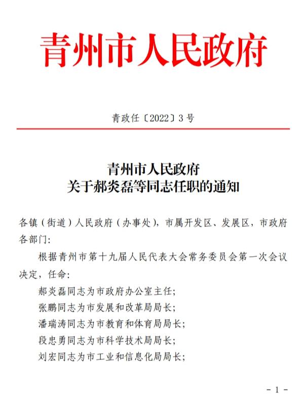 山东省人民政府最新人事任免通知公告